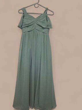 Azazie Sage Green Off-Shoulder Maxi Dress